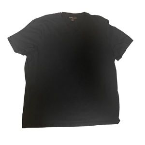 Michael‎ Kors Shirt Men Large Black V-Neck Lightweight Casual Solid Embroidered
